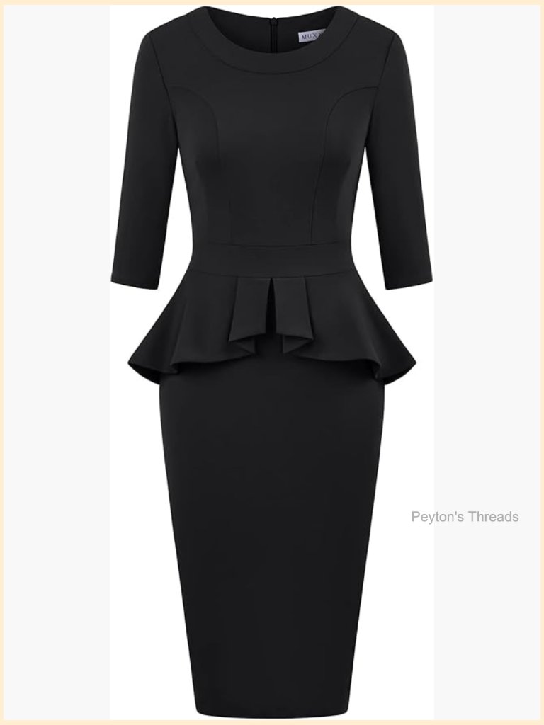 1950s Vintage 3/4 Sleeve Ruffles Bodycon Pencil Dress Sheath Work Dress